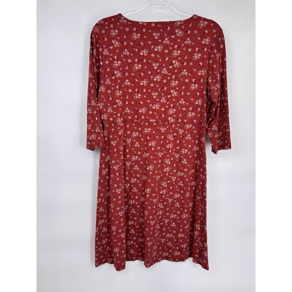 Toad&Co Dress Women Large Orange Floral Print Tencel Organic Cotton Zip Pocke - Picture 10 of 16
